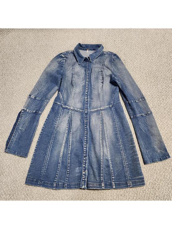 Free People Dresses & Skirts - Free People Thea Denim Mini Snap Button-Up Dress Blue Size Medium Long Sleeve